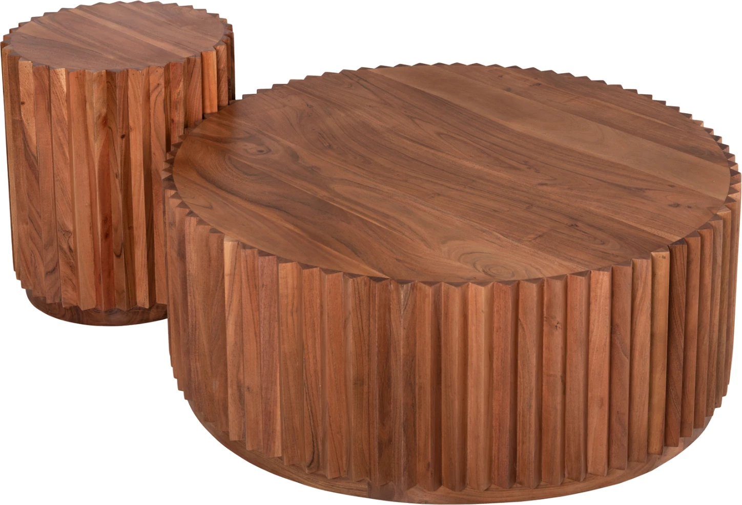 Set 2 tavolina kafeje rrethore, dru akacie, ngjyrë natyrale, Φ90 & Φ40cm