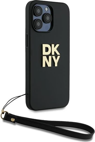 Mbështjellës DKNY Wrist Strap Stock Logo për iPhone 15 Pro Max, i zi
