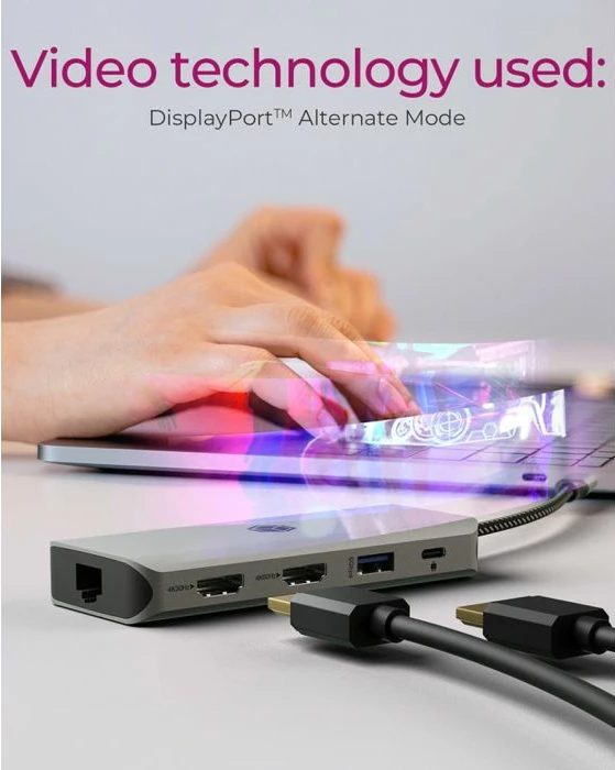 Stacion dokimi USB-C 9-në-1 ICYBOX IB-DK4012-CPD, Power Delivery 100W, 2x HDMI, Gigabit LAN, SD/microSD, antracit/zi