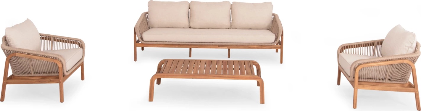 Set lounge për jashtë, 4 pjesë, druri akacie, alumin & litar, ngjyrë bezhë, OASIS CD6224