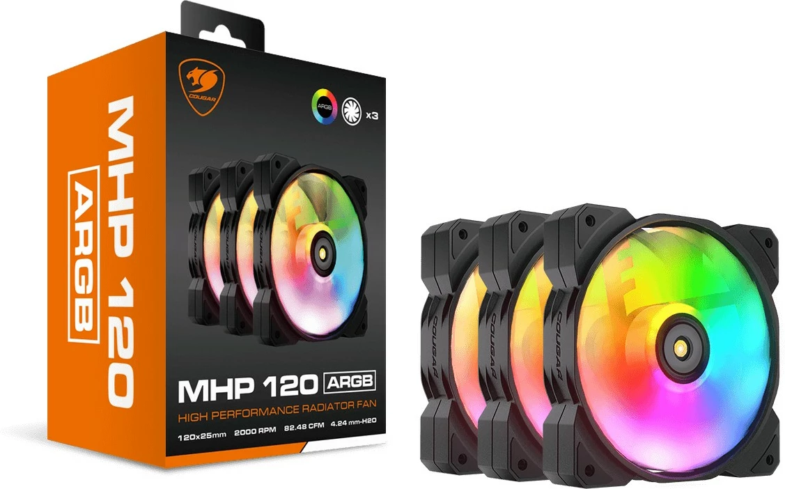 Ventilator kase Cougar MHP 120 ARGB 3-pack, 120mm, zi