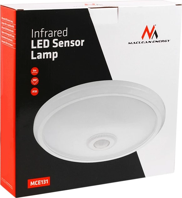 Llambë tavani LED Maclean MCE131, 12W, me sensor lëvizjeje PIR, Bardhë