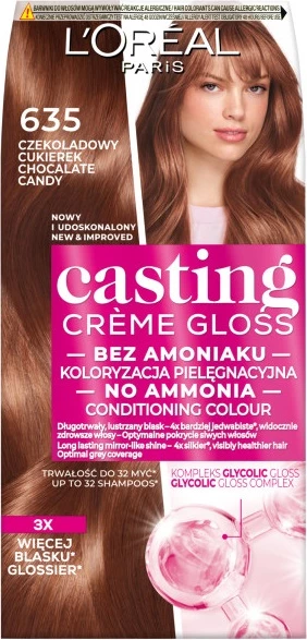 Ngjyrë flokësh për femra L'Oreal Paris Casting Creme Gloss 635 Chocolate Candy, 1 copë
