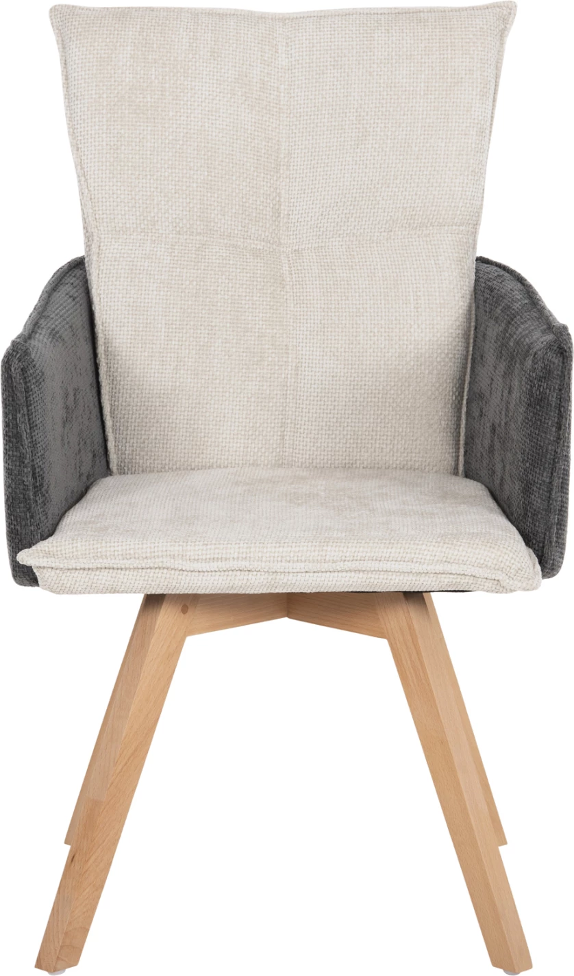 Karrige ngrënieje me krahë REX, FH9847.04, pëlhurë bezhë-gri, këmbë druri ahu, 53x60x93 cm, set prej 2 copë