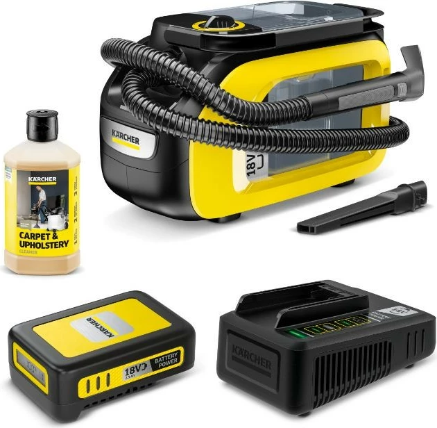 Pastrues me bateri për pastrim të lagësht Karcher SE 3-18 Compact, 1.7L, 18V, Zi/Verdhë, me set aksesoresh