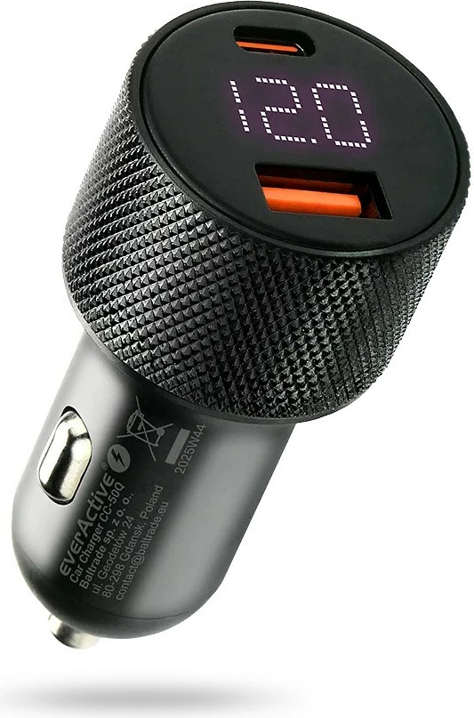 Karikues makine, everActive CC-50Q, 75W USB-C PD + QC3.0, 1x USB-A + 1x USB-C, ekran voltazhi, zi