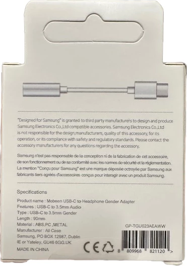 Adapter audio Samsung GP-TGU023AE DAC USB-C në 3.5mm mini jack, e bardhë