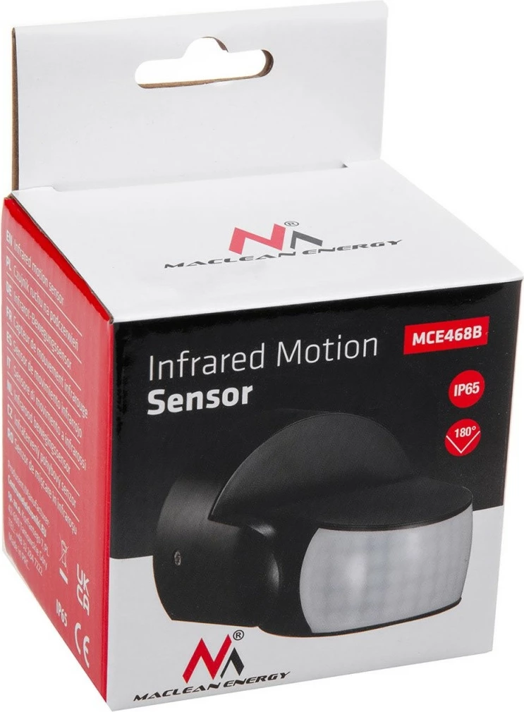 Sensor lëvizjeje PIR, Maclean, MCE468B, IP65 12 m 220-240V 600/1200W, e zezë