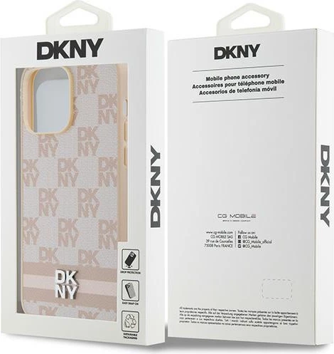 Mbështjellës DKNY Checkered Mono Pattern & Printed Stripes për iPhone 14 Pro Max, rozë