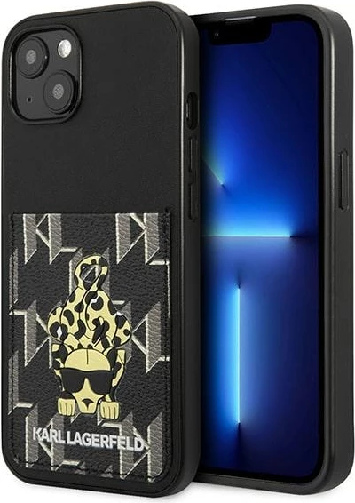 Mbështjellës Karl Lagerfeld Karlimals Cardslot për iPhone 13, e zezë