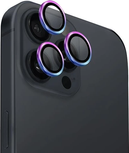 Mbështjellës lente kamere UNIQ Optix për iPhone 16 Pro / 16 Pro Max, alumini, xham 9H, iridescent