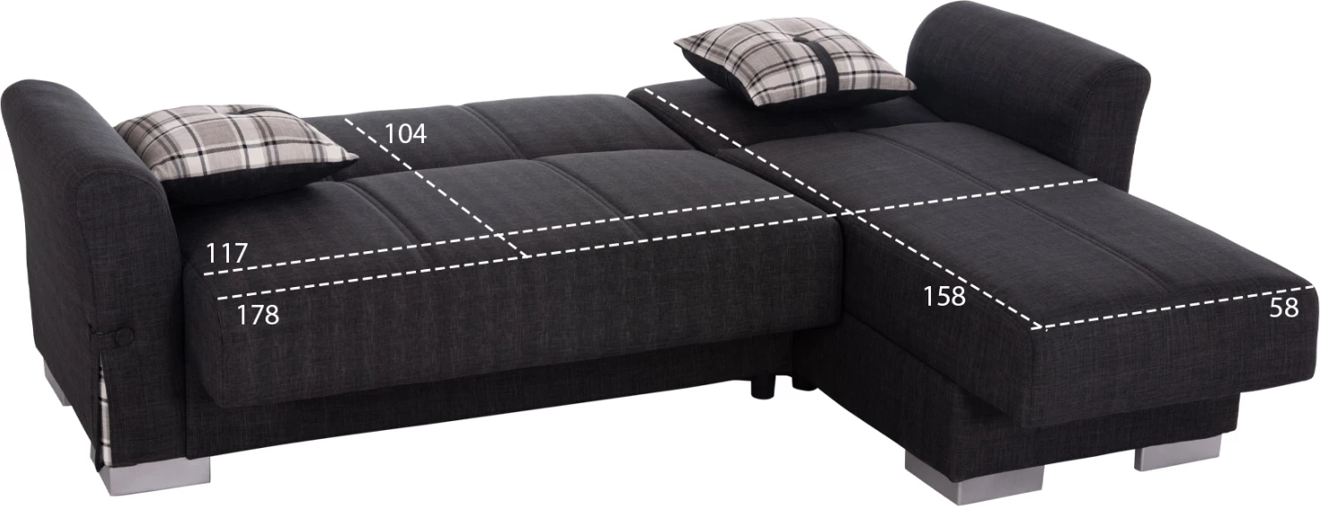 Kënd divan me shtrat dhe hapësirë për depo, ngjyrë antracit, BRONKO FH3291.01, 218x138x77cm