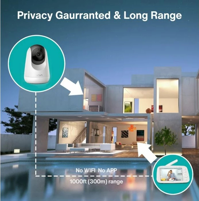 monitor bebe VAVA VA-IH019, ekran 5.5\" 1080P, night vision, bateri 4500mAh, dykahësh talk, set me 1 kamerë, bardh/zi