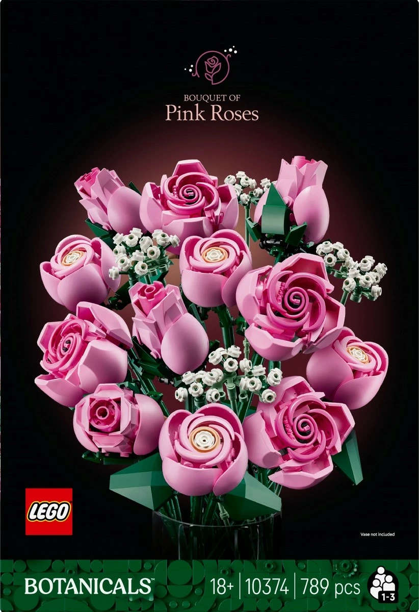 Set ndërtimi, LEGO, Botanicals 10374 Bouquet of Pink Roses, 789 pjesë, për të rritur 18+, rozë