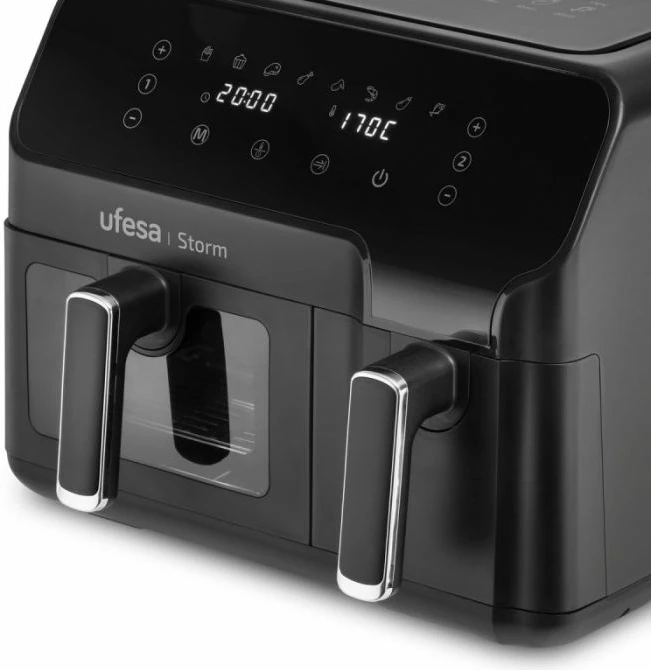 Fritezë me ajër UFESA Storm 2700W 9L (5.5L+3.5L) me dy shporta, e zezë