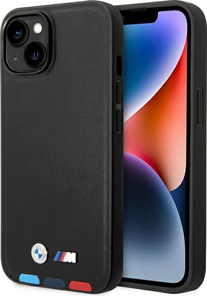 Mbështjellës BMW Leather Stamp Tricolor Magsafe për iPhone 14 6.1", e zezë
