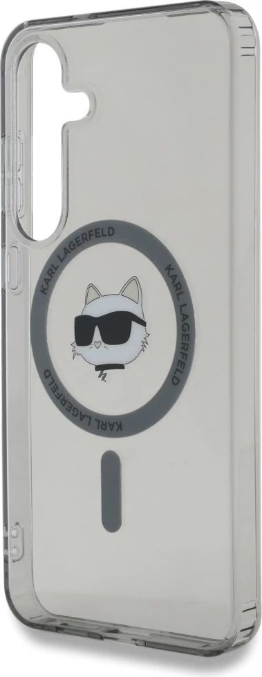 Mbështjellës Karl Lagerfeld Button Choupette Head Printed Logo MagSafe për Samsung Galaxy S25, i zi