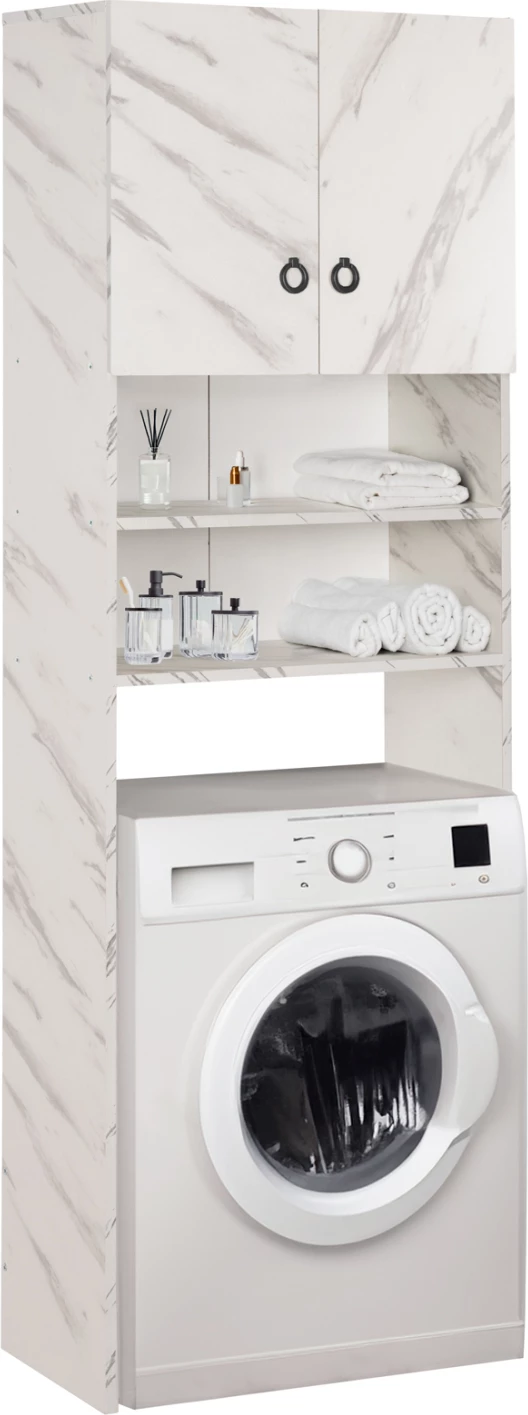 Mobilje për lavatriçe TERRY FH9122.12 me kabinet dhe rafte, melaminë, mermer i bardhë, 64x29x181H cm