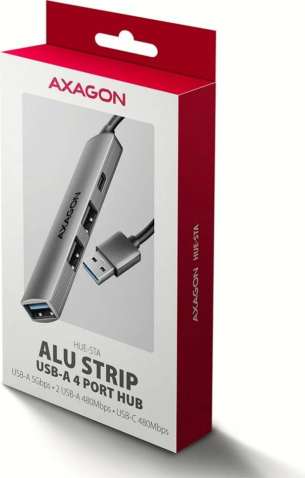 HUB USB AXAGON HUE-STA 4 porte 1x USB-A 5Gbps + 2x USB-A 2.0 + 1x USB-C 2.0, kabllo USB-A 12 cm, gri