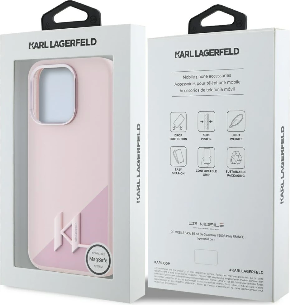 Mbështjellës Karl Lagerfeld Silicone Shadow Metal Initial MagSafe për iPhone 15 Pro Max, Rozë