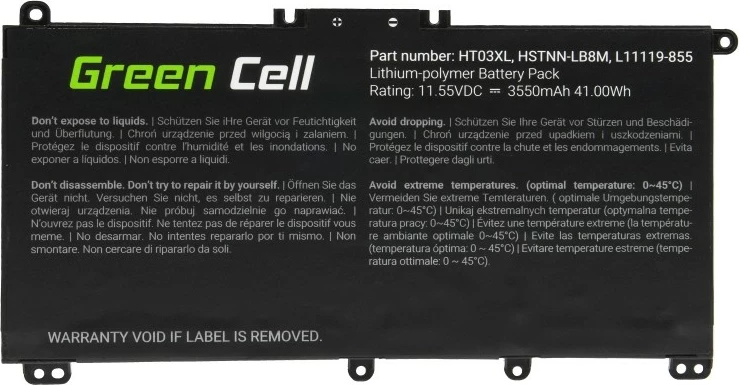 Bateri për laptop Green Cell HP163, Li-poly, 3550 mAh, 11.55V, për HP 14/15/17/Pavilion, e zezë