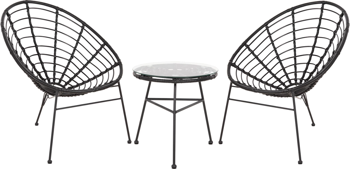 Set kopshti tavolinë & karrige Allegra FH21047.12, 3 pjesë, ratan/të zeza