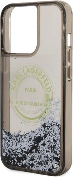 Mbështjellës Karl Lagerfeld Liquid Glitter RSG për iPhone 14 Pro Max, i zi