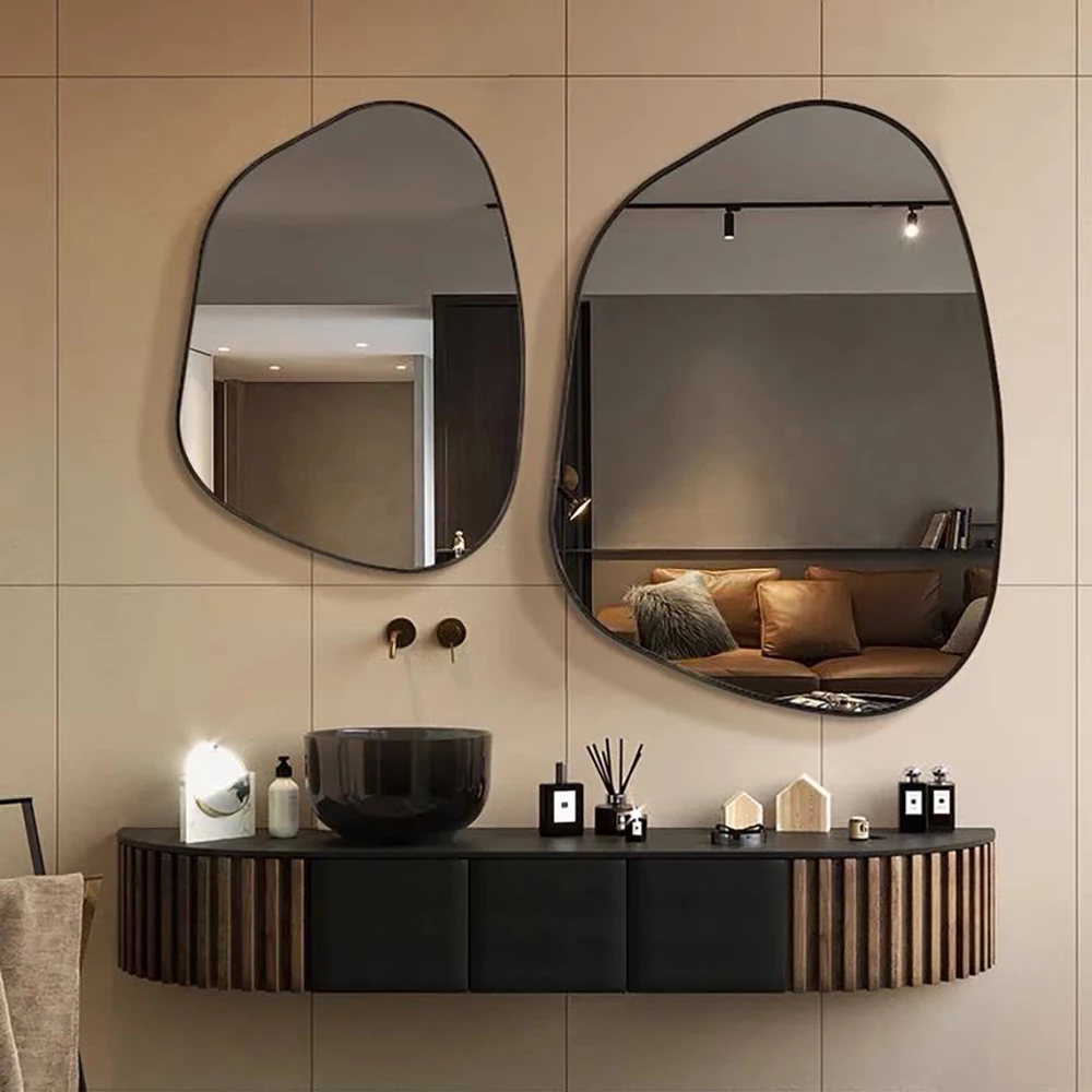 Pasqyrë Votsalo, kornizë alumini e zezë, 80x50cm