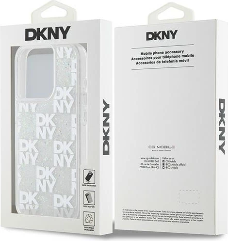 Mbështjellës DKNY Liquid Glitter Multilogo për iPhone 15 Pro, i bardhë