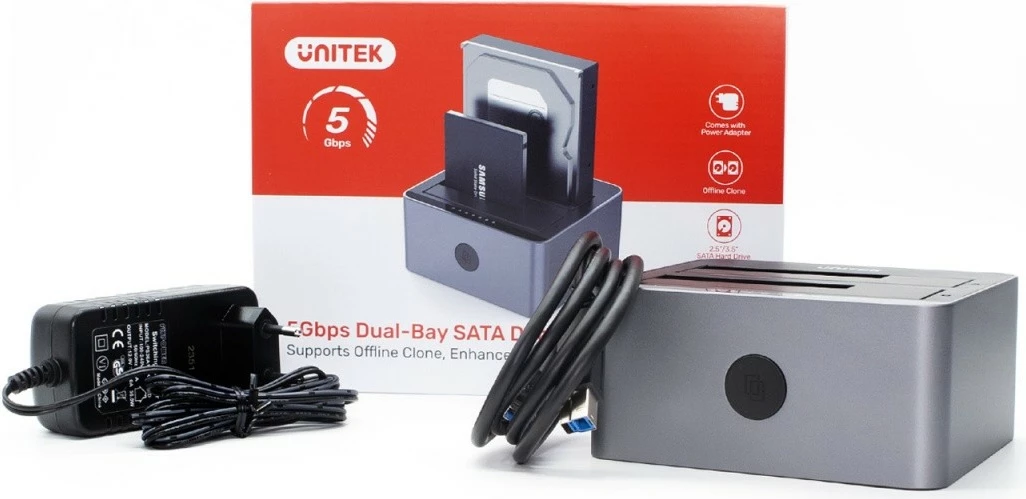 Stacion klonimi diskash Unitek Y-3026GY01-EU, 2.5"/3.5", USB 5 Gbps, argjend
