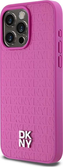 Mbështjellës DKNY Leather Monogram Pattern Metal Logo MagSafe për iPhone 15 Pro Max, Rozë