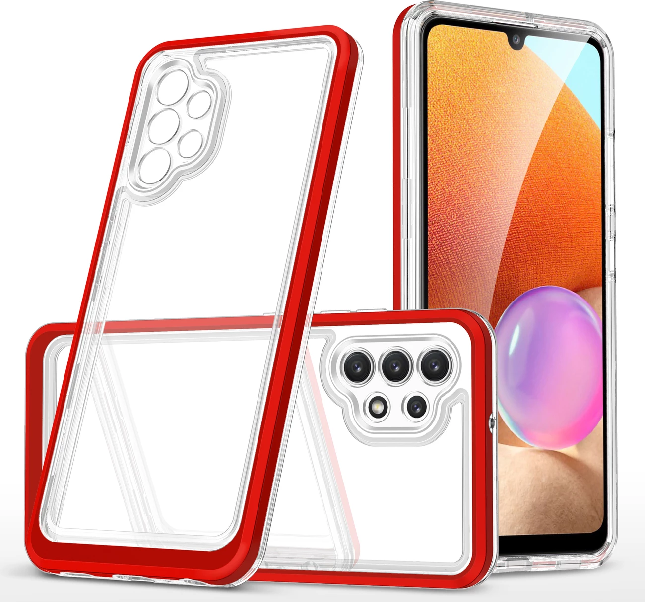 Mbështjellës Hurtel Hybrid Armor Clear 3 in 1 për Samsung Galaxy A72, Transparent, Kuq