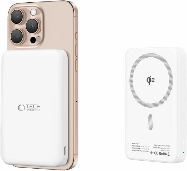 Powerbank Tech-Protect PB24 LifeMag QI2 MagSafe 10000 mAh, Bardhë