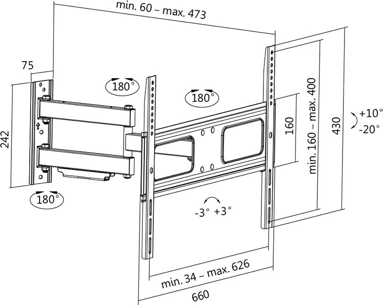 Mbajtëse muri për TV LogiLink BP0019, 37-70 inç, deri 50kg, e zezë