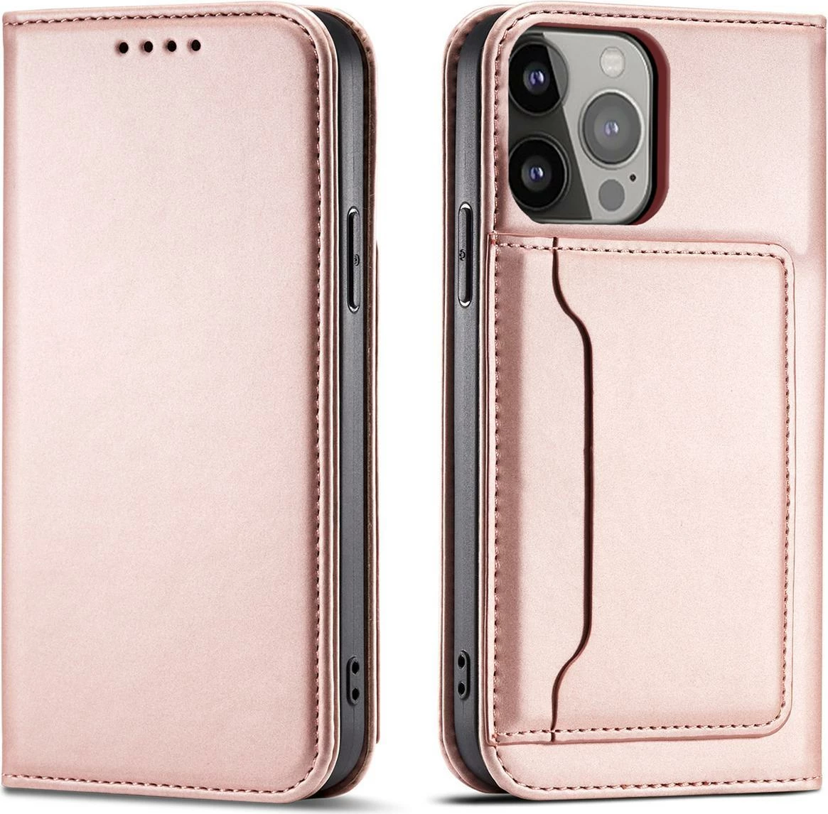 Mbështjellës Hurtel Magnet Card Case për iPhone 14 Pro Max, flip cover, portofol, rozë