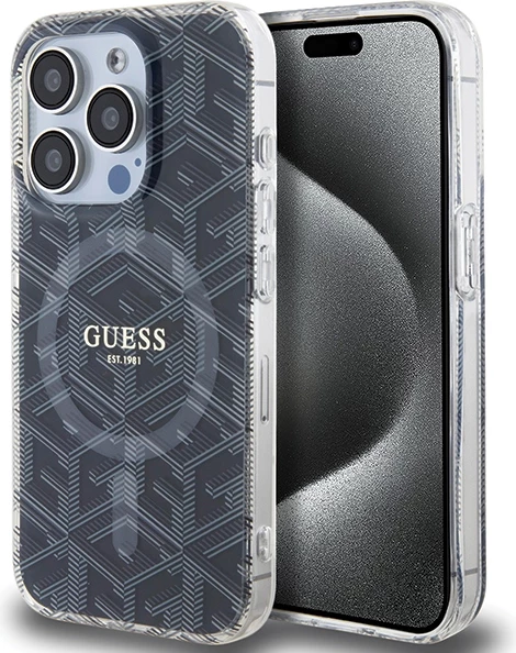 Mbështjellës Guess IML GCube MagSafe për iPhone 15 Pro, i zi