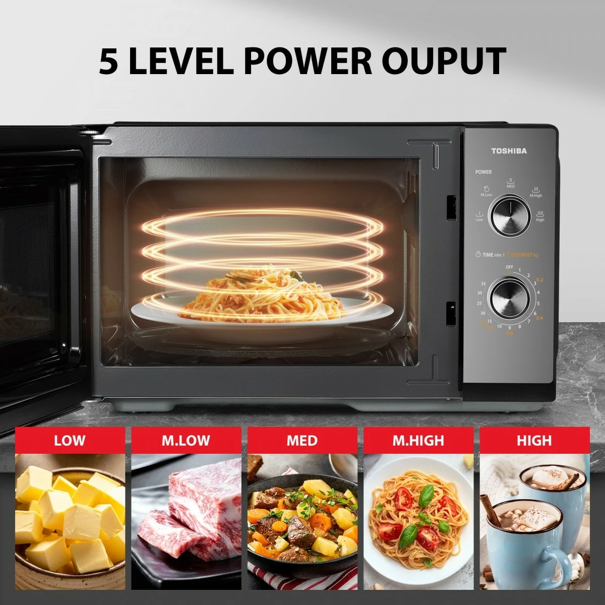 Mikrovalë Toshiba MW3-MM20PF(BK), 20L, 800W, e zezë, mirror finish