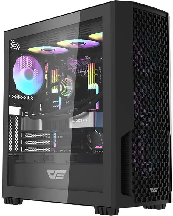 Kasë Darkflash DF2100 E-ATX/ATX me x4 ARGB fans, x8 120mm max, x2 HDD + x3 SSD, x7 slote zgjerimi, x360mm radiator, x1 USB 3.0 + x2 USB 2.0, anë xham i temperuar, e zezë