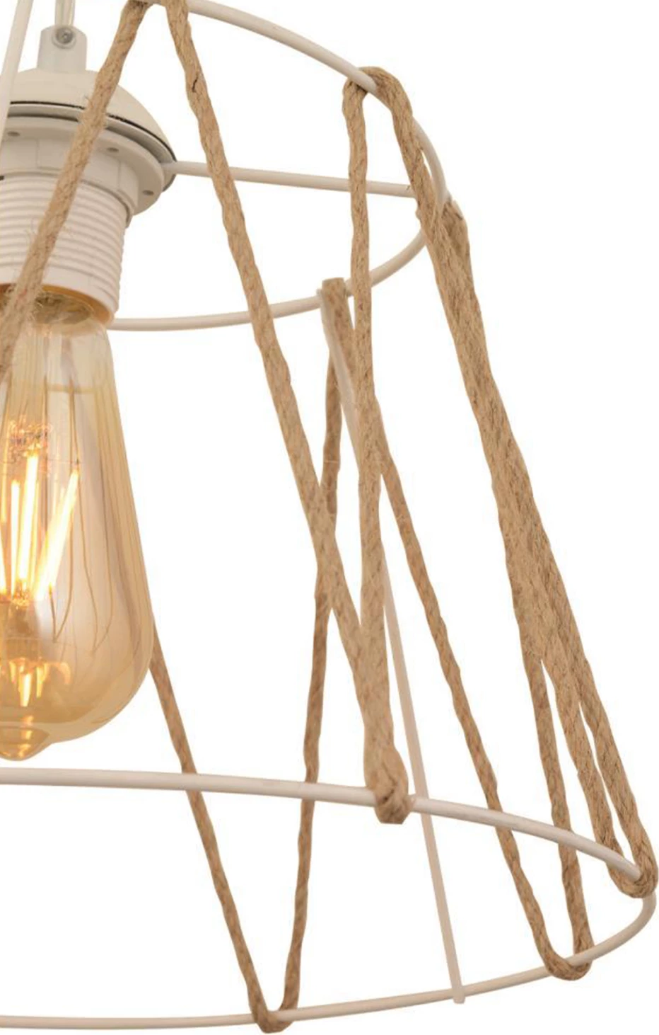 Llambë varëse metalike e bardhë me litar bezhë FH7566.03 Φ30x81Υ cm