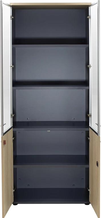 Raft librash Lotus me katër dyer, xham dhe dru, ngjyrë lisi-antracit, 80x40x200cm