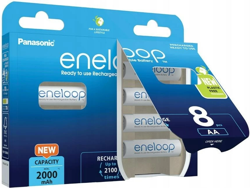 Bateri të rikarikueshme Panasonic Eneloop BK-3MCDE/8HH, AA, 2000 mAh, 8 copë, Bardhë