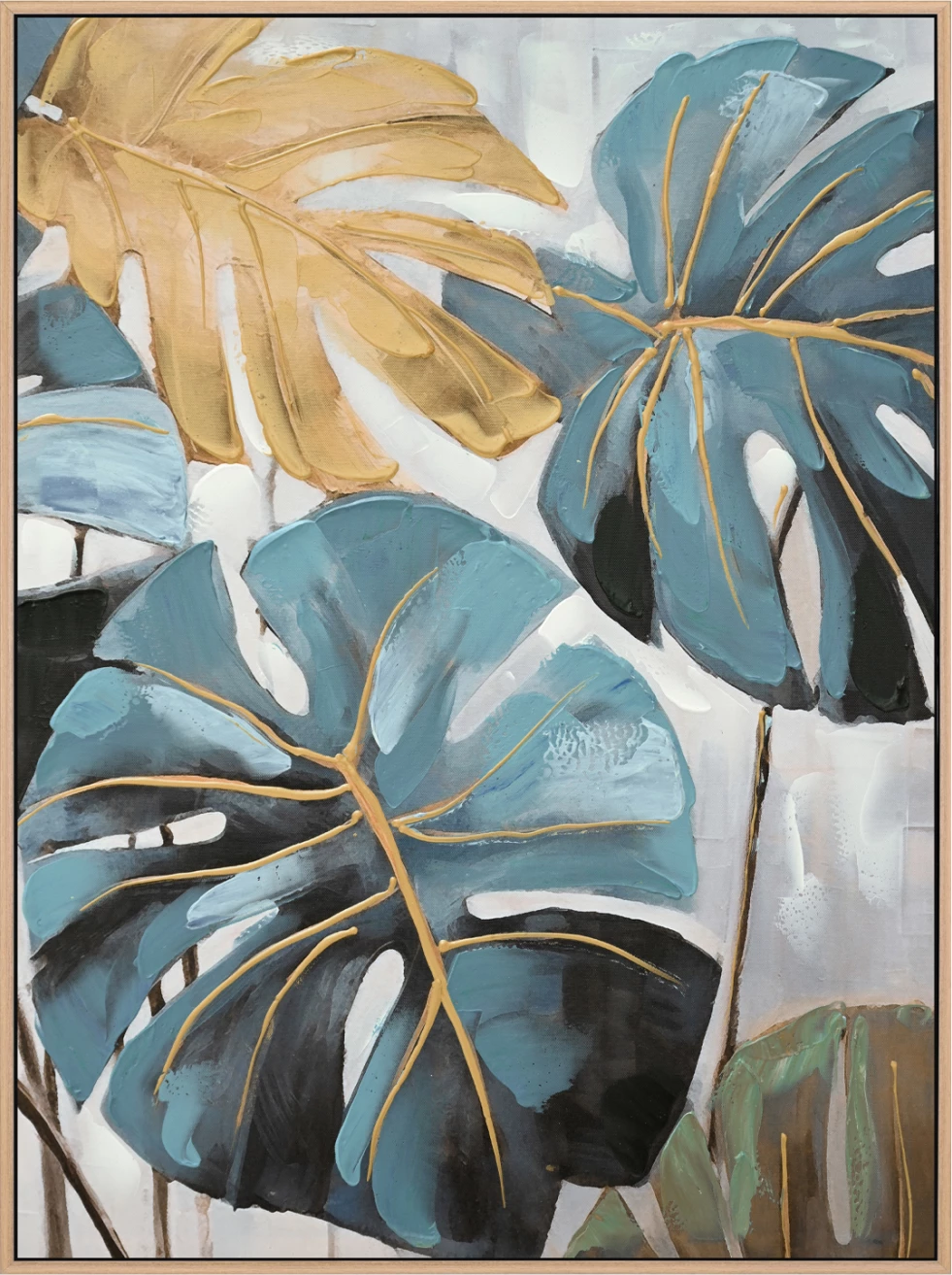 Pikturë muri FH4542 me kornizë PS ngjyrë bezhë - kanavacë e printuar me gjethe tropikale 62x4,5x82H cm