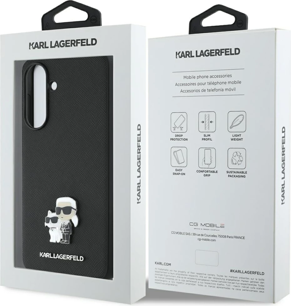 Mbështjellës Karl Lagerfeld Saffiano me emblemë metalike K&C për Samsung Galaxy A36, Zi