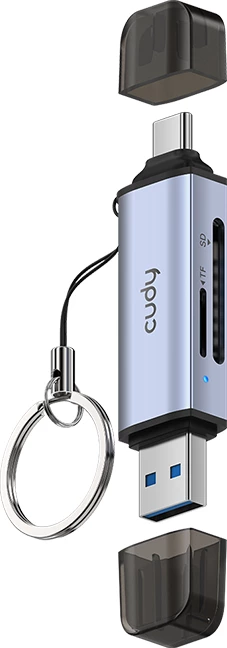 Lexues kartelash 2-në-1 USB 3.0, USB-C/USB-A, SD/TF, i argjendtë