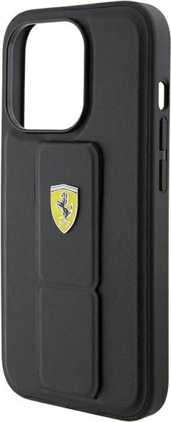 Mbështjellës Ferrari Grip Stand Metal Logo për iPhone 15 Pro Max, i zi