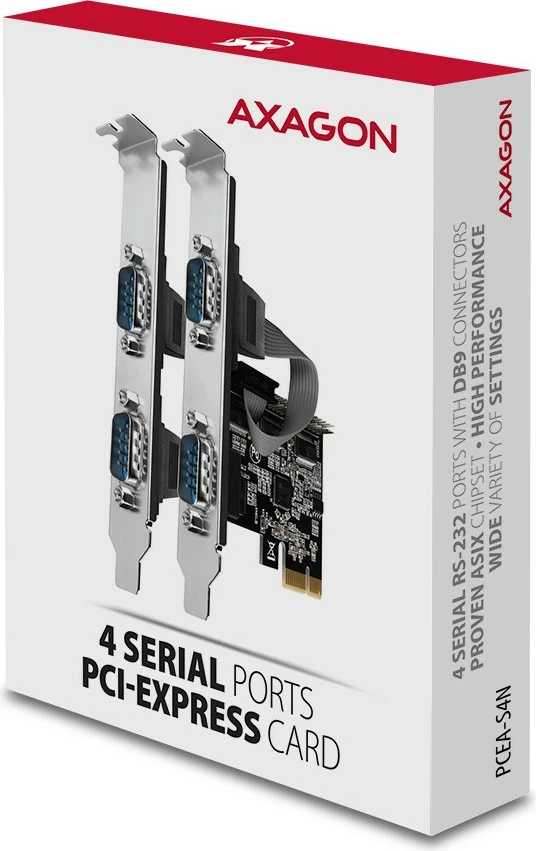 Kasë zgjerimi AXAGON PCEA-S4N, 4x port serial RS232, PCIe, set me SP & LP