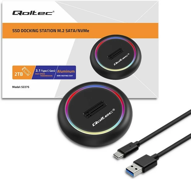 Stacion dokimi SSD M.2 Qoltec 52275, NVMe/SATA, USB-C, 2TB, i zi