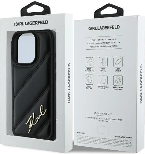 Mbështjellës Karl Lagerfeld Quilted Signature për iPhone 16 Pro Max, i zi