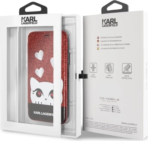 Mbështjellës Karl Lagerfeld Valentine për iPhone X/XS, e kuqe