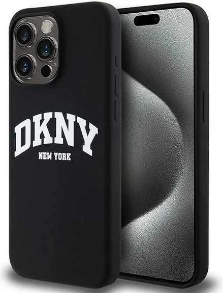 Mbështjellës DKNY Liquid Silicone me logo të bardhë, MagSafe, për iPhone 14 Pro Max, i zi